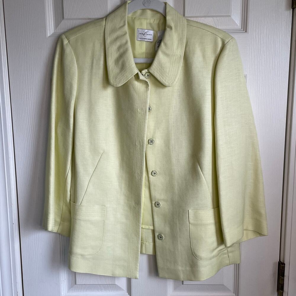 Emma James Linen Blend Blazer Butter Yellow Sz 10 Jacket 3/4 Sleeves Career - Picture 2 of 9